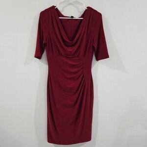 Lauren Ralph Lauren Cowl Drape Neck Dress Size 6 Red‎ Bodycon Regency Business